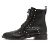 Black Square Toe Lace Up Boots Studded Block Heel Booties for Women