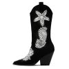 Blue Denim Pointed Toe Stitch Detailing Chunky Heel Knee High Boots