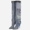 Black Pointed Toe Stiletto Heel Over The Knee Boots with Ankle Buckle