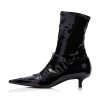 Vintage Pointed Toe Vamp Cut Lace-Up Heeled Booties in Black