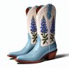 Purple Vintage Embroidered Mid-Calf Cowgirl Boots with Chunky Heels