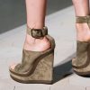 Grey Vegan Suede Peep Toe Star-Studs Heeled Mules with Platform