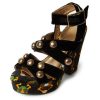 Metallic Square Toe Stiletto Heel Platform Sandals in Fuchsia