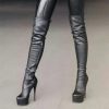Black Thigh High Heel Stiletto Heel Pointy Toe Boots