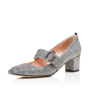 Women’s Trendy Round Toe Glitter Buckle Block Heel Mary Jane Pumps