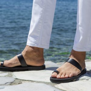 Men Leather Sandals, Greek Roman Stylish Men Sandals, Men’s Leather Slides Handmade Sandals, Summer Men’s Comfy Black Sandals, CRONOS