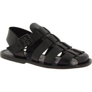 Handmade men’s fisherman sandals in black leather Made in Italy | Gianluca – L’artigiano del cuoio