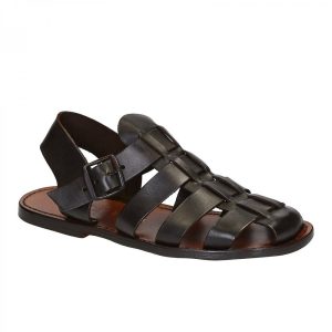 Handmade in Italy mens Franciscan sandals in dark brown leather | Gianluca – L’artigiano del cuoio
