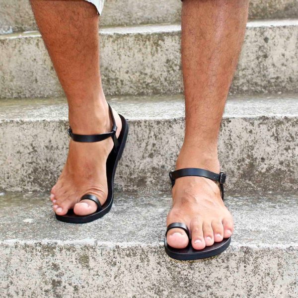 Barefoot men leather sandals, ankle strap Greek leather sandal, toe ring men sandals – Dream M