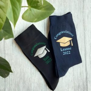 Graduation Socks – Personalised Graduation Socks – Choice of University Colours – Custom Made – Congratulations – Celebration