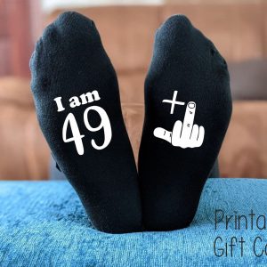 Funny Rude 50th Birthday Socks – 18th 21st 30th 40th 50th 60th – 49+1 Middle Finger – Men’s and Ladies Birthday Gift – Novelty Joke Gift