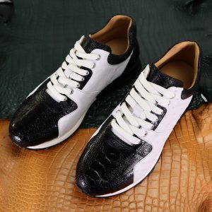Genuine Ostrich Leather Men’s Shoes White Black Ostrich Men Shoes Size 7-11US #871