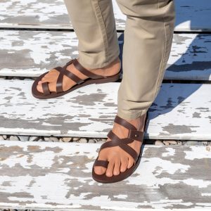 Greek Roman Men Leather Sandals, Handmade Greek Style Quality Men’s Sandals, Summer Vacation Men’s shoes, Brown Leather Men Slides, HELIOS