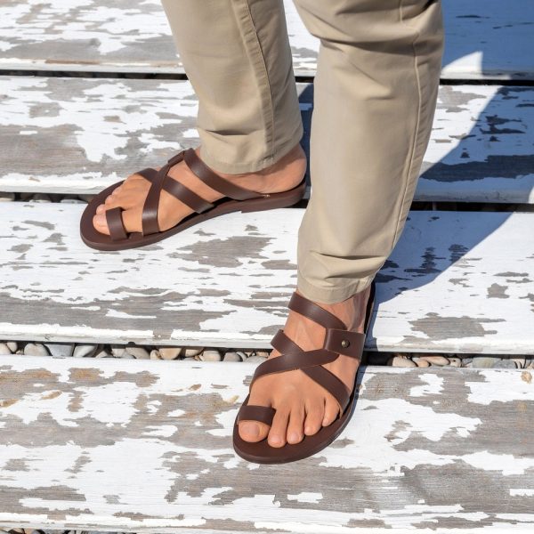 Greek Roman Men Leather Sandals, Handmade Greek Style Quality Men’s Sandals, Summer Vacation Men’s shoes, Brown Leather Men Slides, HELIOS