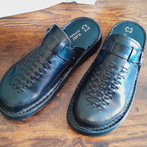Traditional men’s leather sandals boots , outdoor black sandals men with rubber sole, summer clogs, mules, handmade slip on shoes