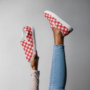 Red Checkered Women’s slip-on canvas shoes, slip on slip off comfort shoes, sylish casual summer shoes for any ocasion,  Valentine gift