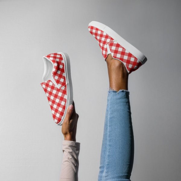 Red Checkered Women’s slip-on canvas shoes, slip on slip off comfort shoes, sylish casual summer shoes for any ocasion,  Valentine gift