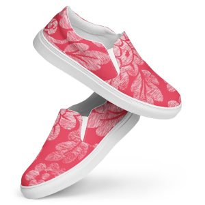Red Damask Design Women’s Slip-On Canvas Shoes, Comfortable Walking Shoes, Casual Slip-In Sneakers for Women, Stylish Summer Tennis Shoes