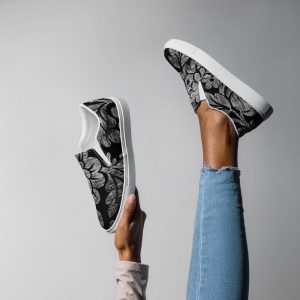 Black Magnified Damask Design Women’s Slip-On Canvas Shoes, Stylish Casual Slip-On Flats, Comfortable and Versatile Shoes for Everyday Wear