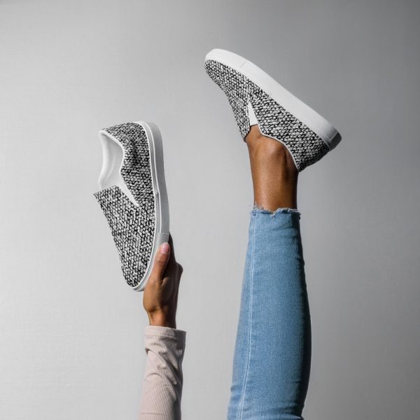 Charcoal Grey Textured Design Women’s slip-on canvas shoes, comfort shoes for her, stylish textured look sneakers, slip on slip off