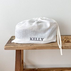 Drawstring Shoe Bag in Off White, Personalized Linen Shoe Bag, Flax Bag Storage