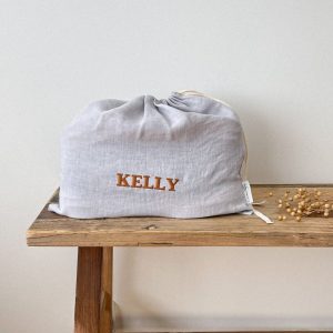 Light Grey Linen Shoe Bag, Drawstring Shoe Bag, Personalized Shoe Bag, Flax Bag Storage, Travel Shoes Bag
