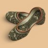 Mint & Gold Floral Oxford Shoes – Handmade Women’s Lace-Up Brogues – Vintage-Inspired, Custom Leather Design