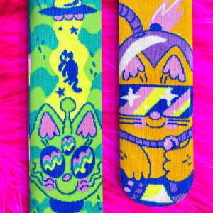 Lunar & Tick Mismatched Psychedelic Space Cats Socks Pinkgabbercat Series