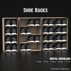 Modular Shoe Rack Laser Cutting Files – Shoe Storage and Organization Solutions For Wall or Floor – Shoe Display Svg Laser Files #144