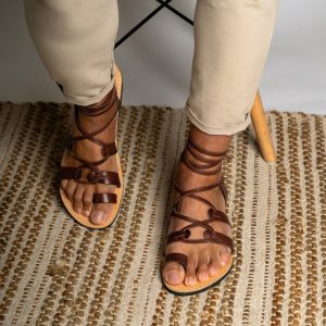 Brown gladiator leather sandals men, Lace up summer shoes, Sandalias hombre, Griechische sandalen herren