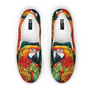 Parrot Men’s Slip-on Canvas Shoes | Macaw Art Loafers | Vans Style | Tropical Sneakers | Surf Wear | Casual Flats | Vacation Footwear |