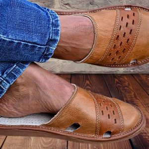 Summer Slippers For Men, Handmade Barefoot Shoes, Genuine Leather Mules, Home Slip on Scuffs, Personalized Wide Toe Box Minimalist Slippers