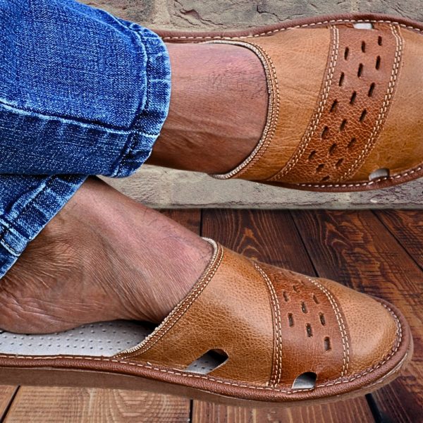 Summer Slippers For Men, Handmade Barefoot Shoes, Genuine Leather Mules, Home Slip on Scuffs, Personalized Wide Toe Box Minimalist Slippers