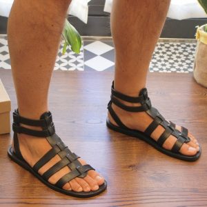 Black men’s roman leather sandals Handmade in Italy | Gianluca – L’artigiano del cuoio