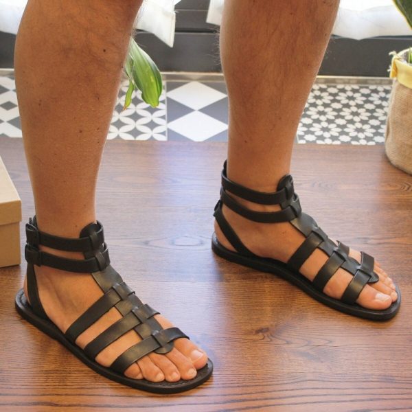 Black men’s roman leather sandals Handmade in Italy | Gianluca – L’artigiano del cuoio