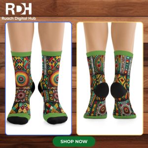 Vibrant Tribal Pattern Crew Socks Eco-Friendly Stretchy One Size Fits Most Durable High-Quality Comfort for Men and Women, Unisex Socks