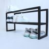 3 Tier Free Standing Shoe Rack for Entryway | Wood and Metal Shoe Organizer Shelf for Closet