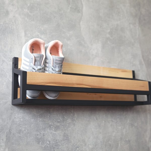 Wall mounted shoe rack | Shoe rack entryway | Industrial metal shoe shelf for hallway decor | Reclaimed custom shoe rack  |Outdoor shoe rack
