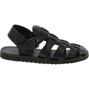 Handmade in Italy men’s fisherman sandals in black leather | Gianluca – L’artigiano del cuoio