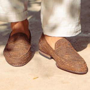 Handmade Men’s Raffia Loafers – Natural Fiber Slip-On Shoes | Eco-Friendly Footwear