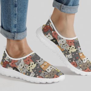 Slip-on Shoes, Women’s Mesh Sneakers with Cat Design