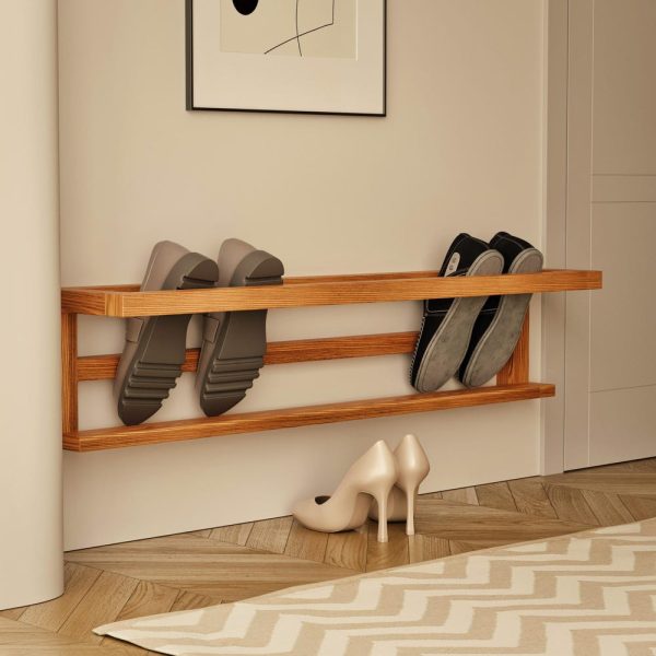 Minimalist Oak Wooden Wall-Mounted Shoe Rack – Modern Space-Saving Shoe Storage for Entryway, Bedroom, or Closet Organization