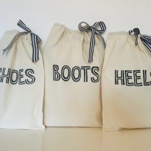 Block writing Black and white travel bags, shoes, boots, chargers, accessories, handmade with ribbon
