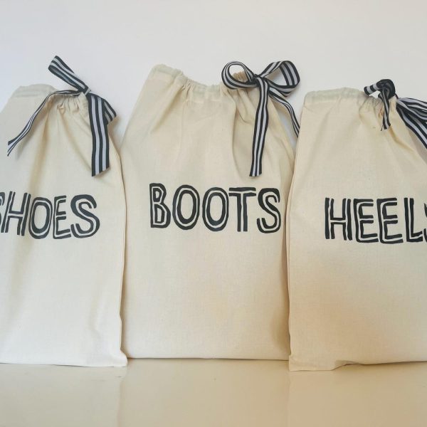 Block writing Black and white travel bags, shoes, boots, chargers, accessories, handmade with ribbon