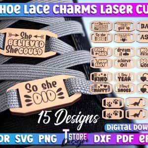 Shoe Lace Charms laser cut bundle, Custom Shoelaces Tags, Personalized Shoe Lace Charms, Wooden Lace Charm Set, Boot Charm, Skate Charm