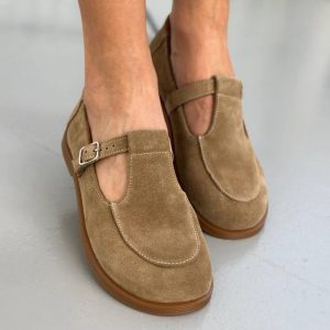 Suede T-Strap Mary Jane Shoes, Women’s Barefoot Flats, Wide Toe Box Shoes, Soft Sole Shoes, Comfortable Anatomical Footwear, Gift for Her