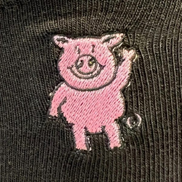 Cheeky Pink Pig embroidered Men’s and Women’s socks. X15 sock colour options to choose. Made to order in the UK.