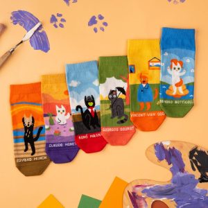 Cat Art Low Socks Set | Colorful socks men’s women’s | Gift for him & her