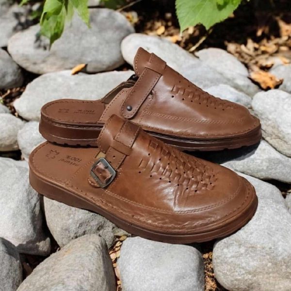 Handmade Men’s Leather Sandals – Brown or Black Slip-On Traditional Slippers with Buckle Made In Poland by NaturFeet