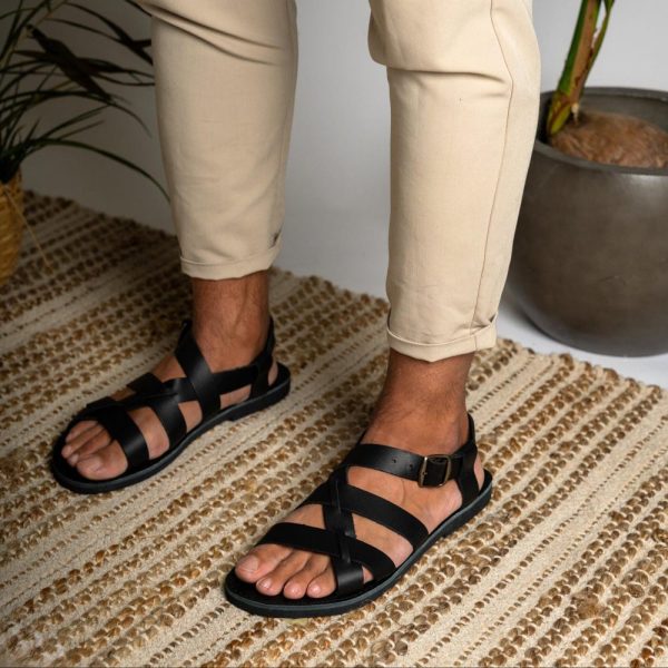 Black leather strappy sandals men, Classy flat leather sandals, Sandalias hombre, Sandalen herren, Sandales homme